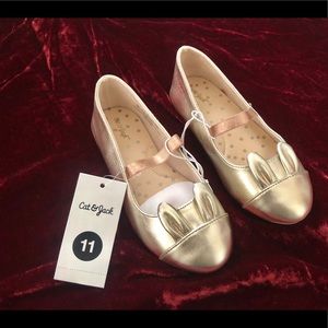 Cat & Jack Toddler Girls 11 Gold Bunny Shoes New